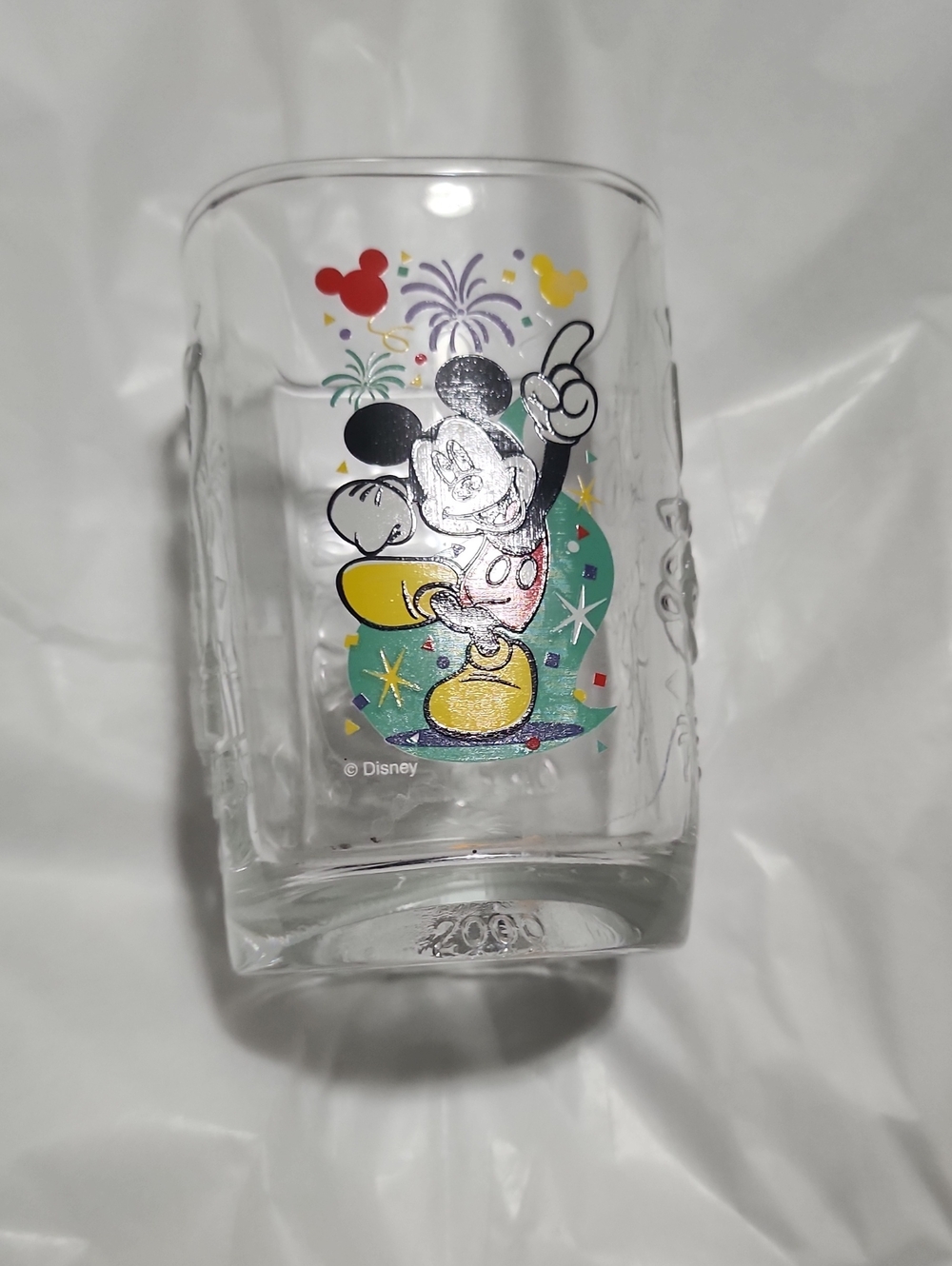 Disney Clear Glass Tumbler with Mickey Mouse Mcdonalds 2000 Celebration
